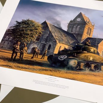 Close up of Liberation Sainte-Mere-Eglise D-Day Art Poster