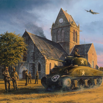 Sherman tank in Sainte-Mere-Eglise after D-day Art Poster